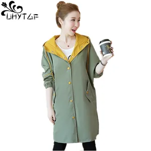 UHYTGF Classic Women Trench Coat 2021 Hot Sale Women Clothing Casual Spring Autumn Trench Coats Female Lace Wild Windbreaker 283