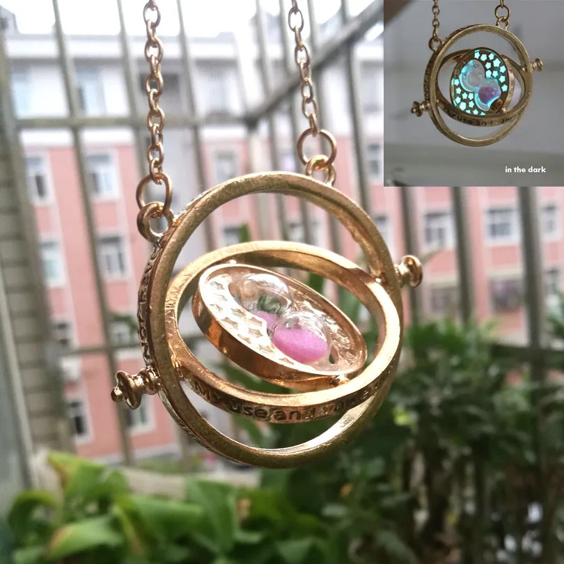 Time-Turner ожерелье с кулоном ожерелья с песочными часами светится в темноте ночью для мальчиков, девочек, женщин, мужчин ожерелье подарок на праздник - Окраска металла: Golden purple