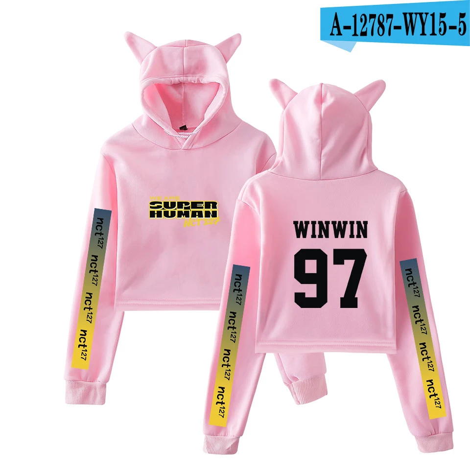 NCT 127 WE ARE SUPERHUMAN Cat Ear толстовка модная Милая женская Повседневная Новинка Kpop Cat Crop Top толстовки Толстовка сексуальная одежда - Цвет: WY15