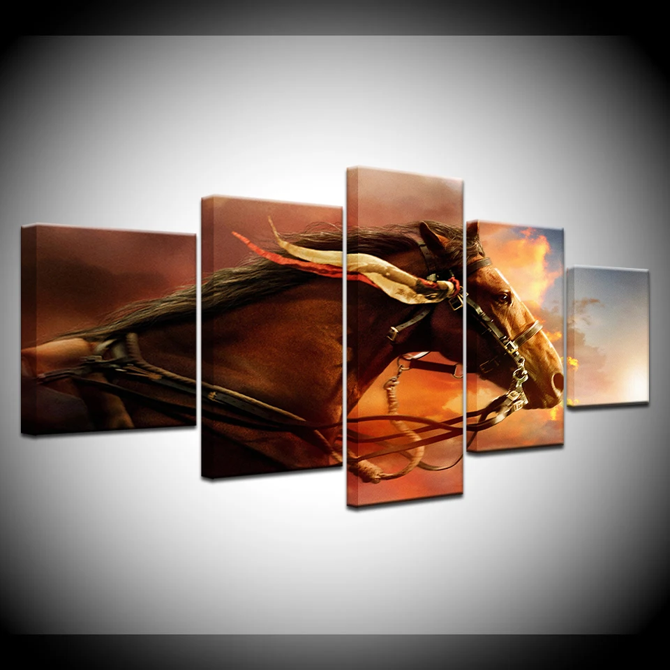 

Modern Wall Art HD Prints Modular Pictures Framework 5 Pieces Brown Canvas Steed Paintings Home Decor Animal Fine Horse Posters