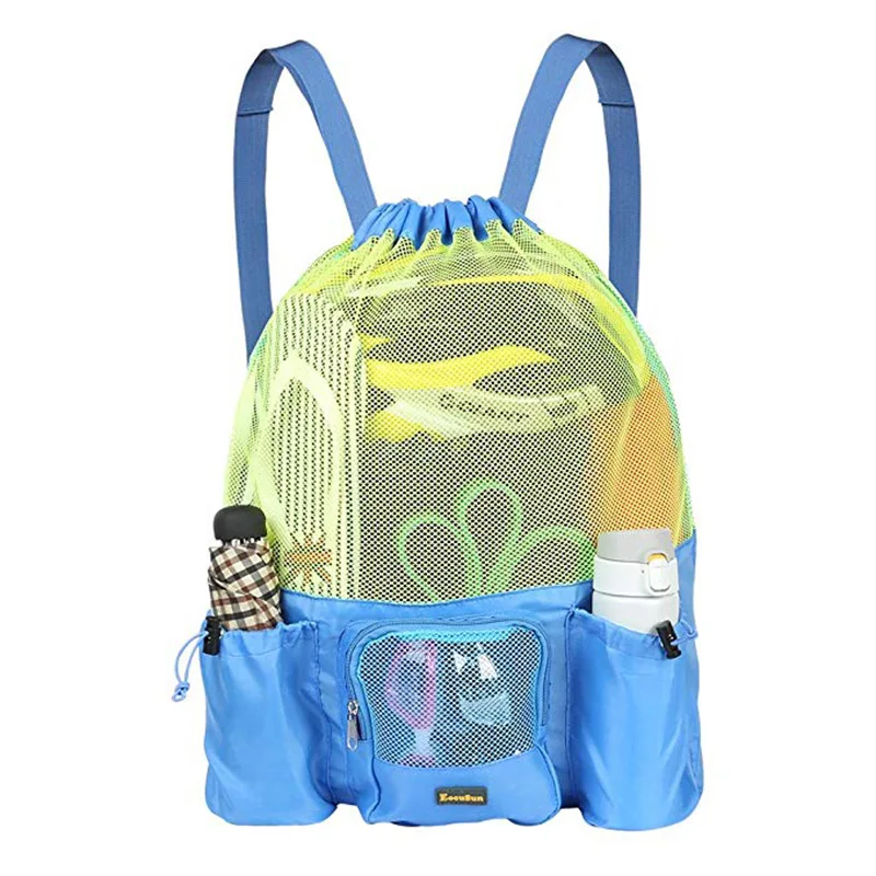 Blue Women Men Beach Backpack Drawstring Mesh Net Summer Swimming Bag Swim Rucksack Waterproof Bolsa Deporte Outdoor Sport XA164D - Цвет: Blue