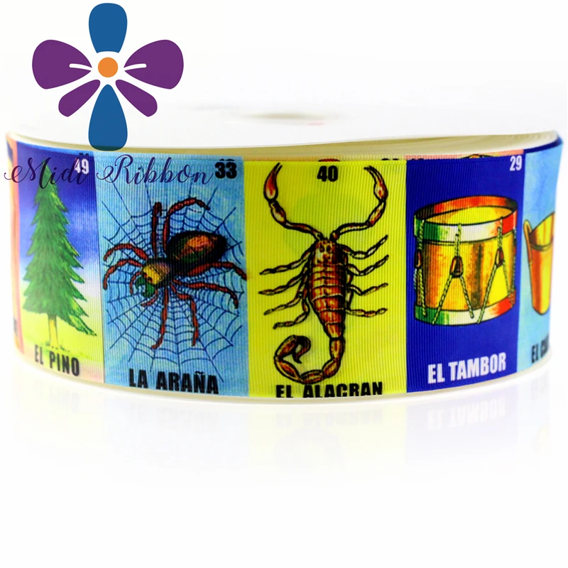 9-75 мм Мексиканская игра в бинго La Loteria корсажная лента с рисунком ленты/враг 50 ярдов/рулон ручной работы заколка для волос с бантом повязка на голову подарочная упаковка - Цвет: 7185