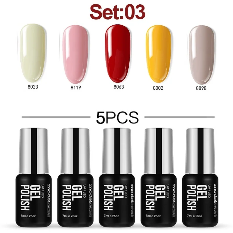Modelones 5 шт./лот красный цвет светодиодный Гель-лак для ногтей Гибридный набор