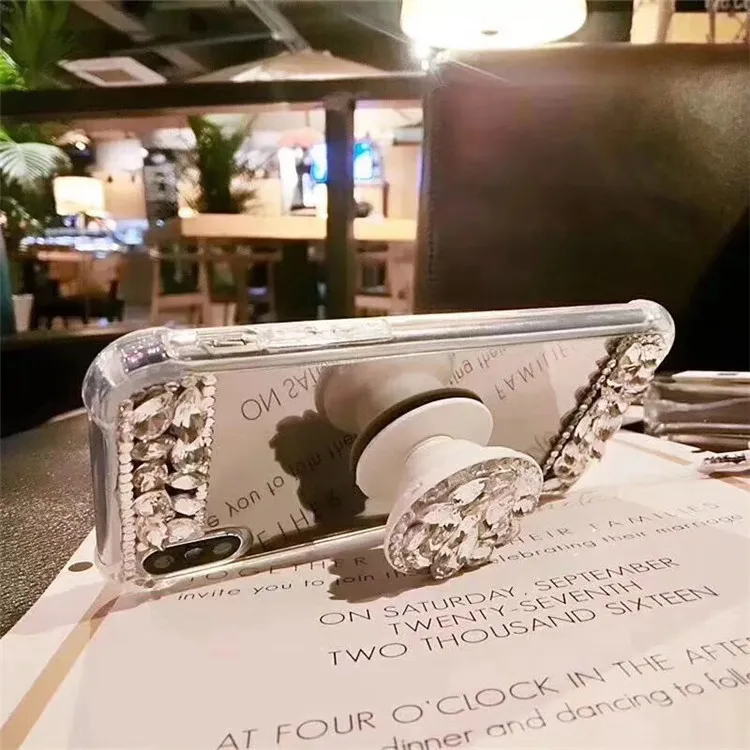 For iPhone XS MAX XR Case Mirror Fancy Crystal Stand X 7 8 Plus 6s Airbag Bracket Rhinestones Glitter Protective |