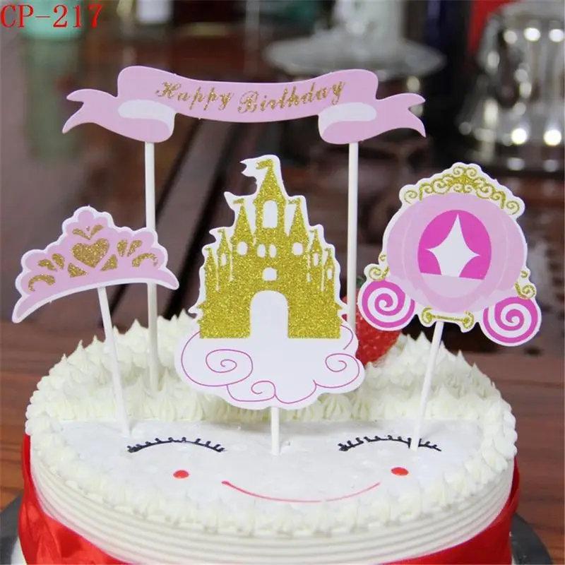 1 Набор картонный Топпер для выпечки торта замок карета форма радуги топпер