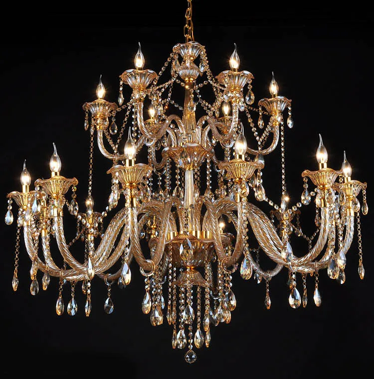 

18 Arm Luxury double layer crystal chandelier lamp Large chandelier top K9 champagne crystal Hotel Hall Light