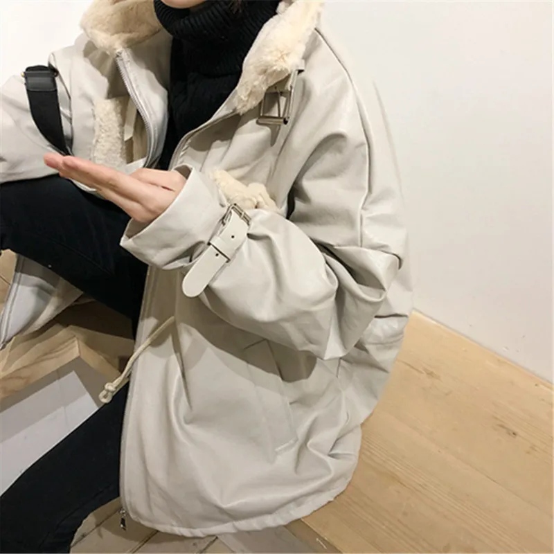 2018 модная куртка женская зимняя с талией Свободная стеганая плюшевая из ягненка