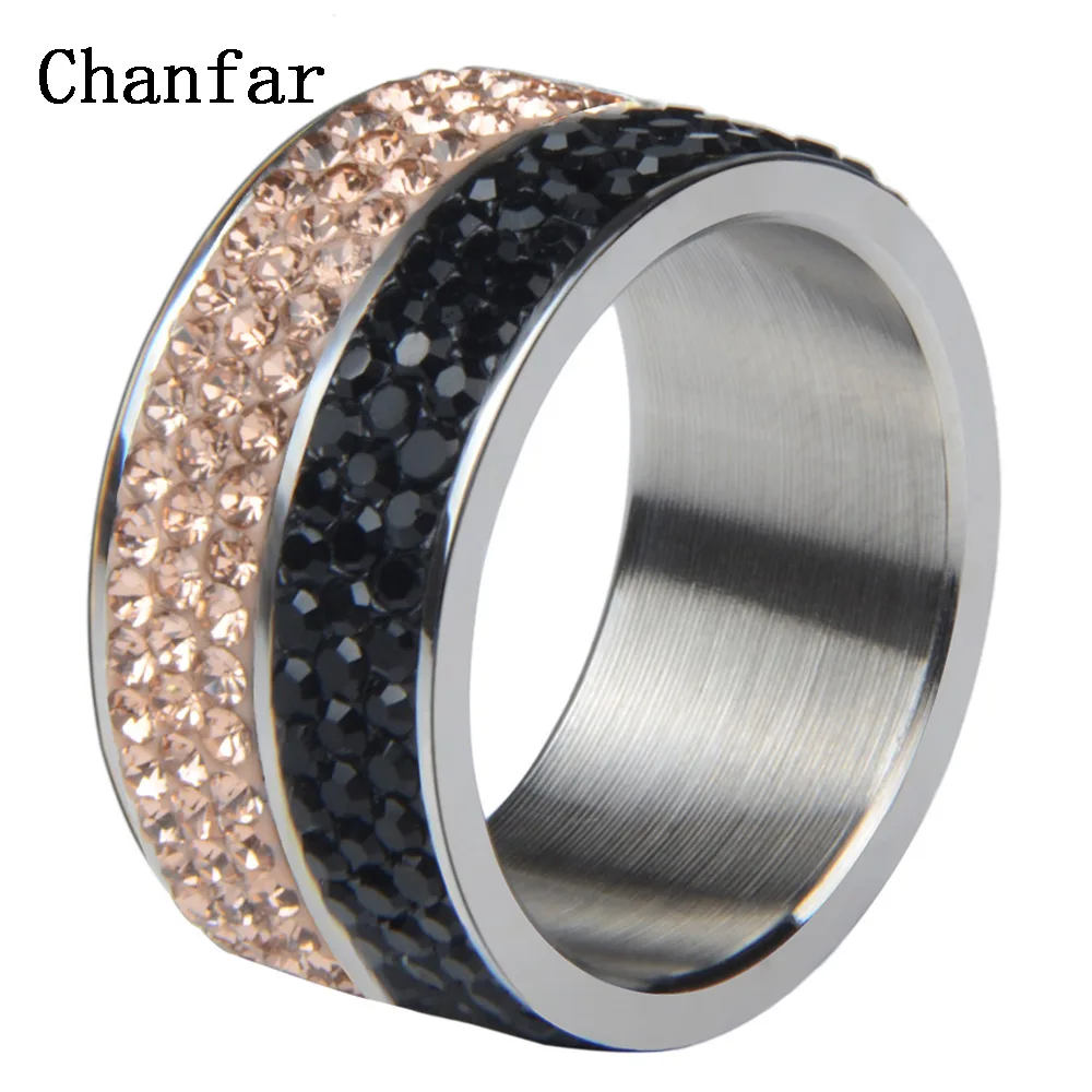 Chanfar 6 7 8 9 10 Сияющие различные цвета кристалл проложили кольцо из нержавеющей стали 316L для женщин мужское обручальное кольцо ювелирные изделия - Цвет основного камня: Pinky Peach Black