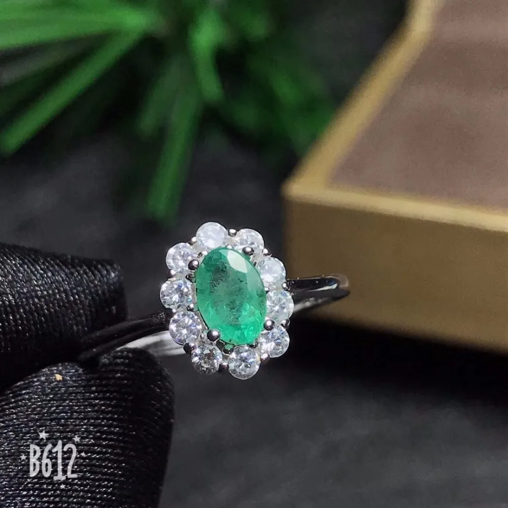 Uloveido зеленый изумруд кольцо, цветок кольца, 925 пробы серебро, 4*6 мм Сертифицированный драгоценный камень обручальные ювелирные изделия для женщин