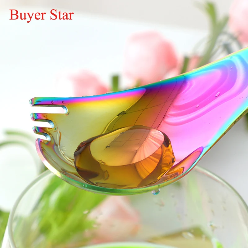 

3pcs/set creative Sharp Square Round 2 in 1 metal Coffee Stirring Spoons Fruits Fork set 304 Stainless Steel Soup Spoon Dessert