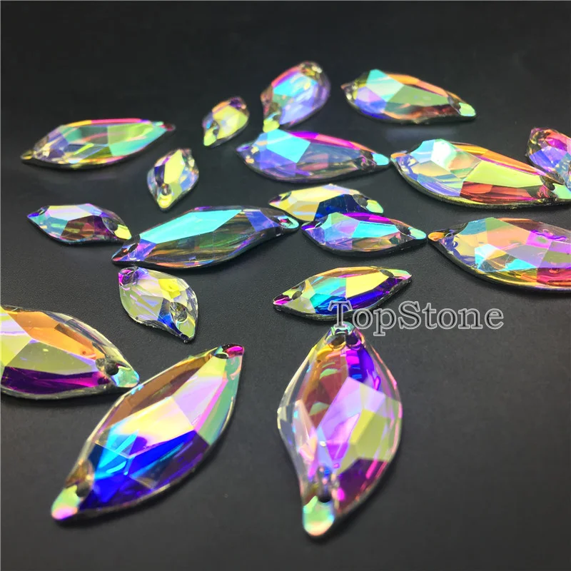 TopStone Crystal AB Leaf Resin sew стразы Beauty Fish 9x20 14x30 мм фотоэлементы с плоским основанием |