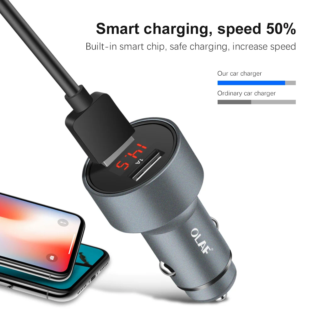 Автомобильное зарядное устройство OLAF, двойное USB Автомобильное зарядное устройство, USB зарядное устройство s для телефона, 2 порта, USB Автомобильное быстрое зарядное устройство для iPhone 7, 6, 6s Plus, samsung, S7, S6