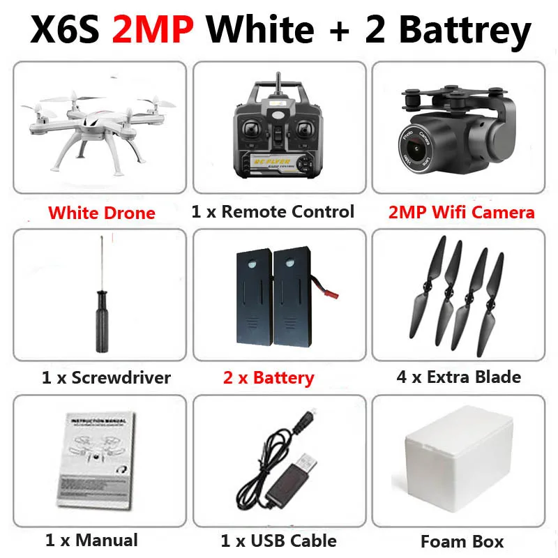 X6S Дрон с камерой 720P 1080P 4K HD WiFi FPV в режиме реального времени аэрофотосъемка высота удержания RC Квадрокоптер Вертолет игрушки VS SG106 E58 - Цвет: 2MP White 2B