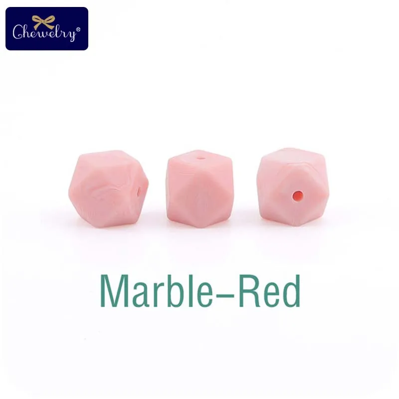 Marble-Red 10 шт. 14 мм Детские шестигранные силиконовые бусины Восьмиугольные бусины для самостоятельной сборки соски цепи перле Силиконовые Детские Прорезыватели жевательные бусины детские товары - Цвет: Marble-Red