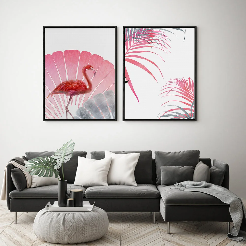 Pink Flower Peony Leaf Cactus Flamingo Wall Art Canvas Painting Nordic Posters and Prints Pictures for Living Room Decor | Дом и сад