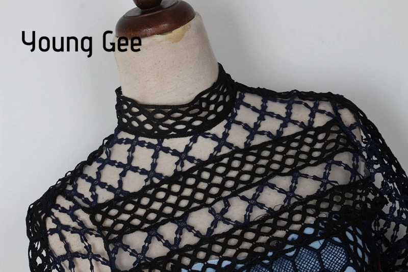 Young Gee женское кружевное подиумное платье модное элегантное геометрическое с