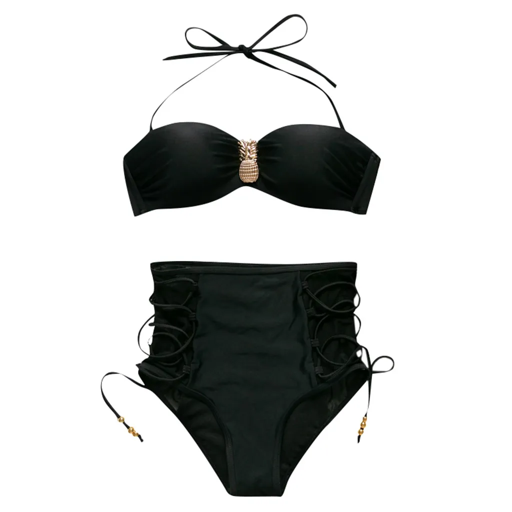 Женский купальник бикини с пуш ап и высокой талией пляжный комплект купальный