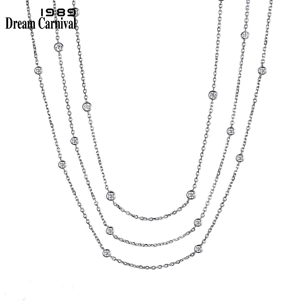 DreamCarnival 1989 бренд Серебряный 925 маленький кулон 120 см длинная цепочка ожерелья для женщин Белый CZ Модные Ювелирные изделия Подарки SN04484R - Окраска металла: Родиевое покрытие