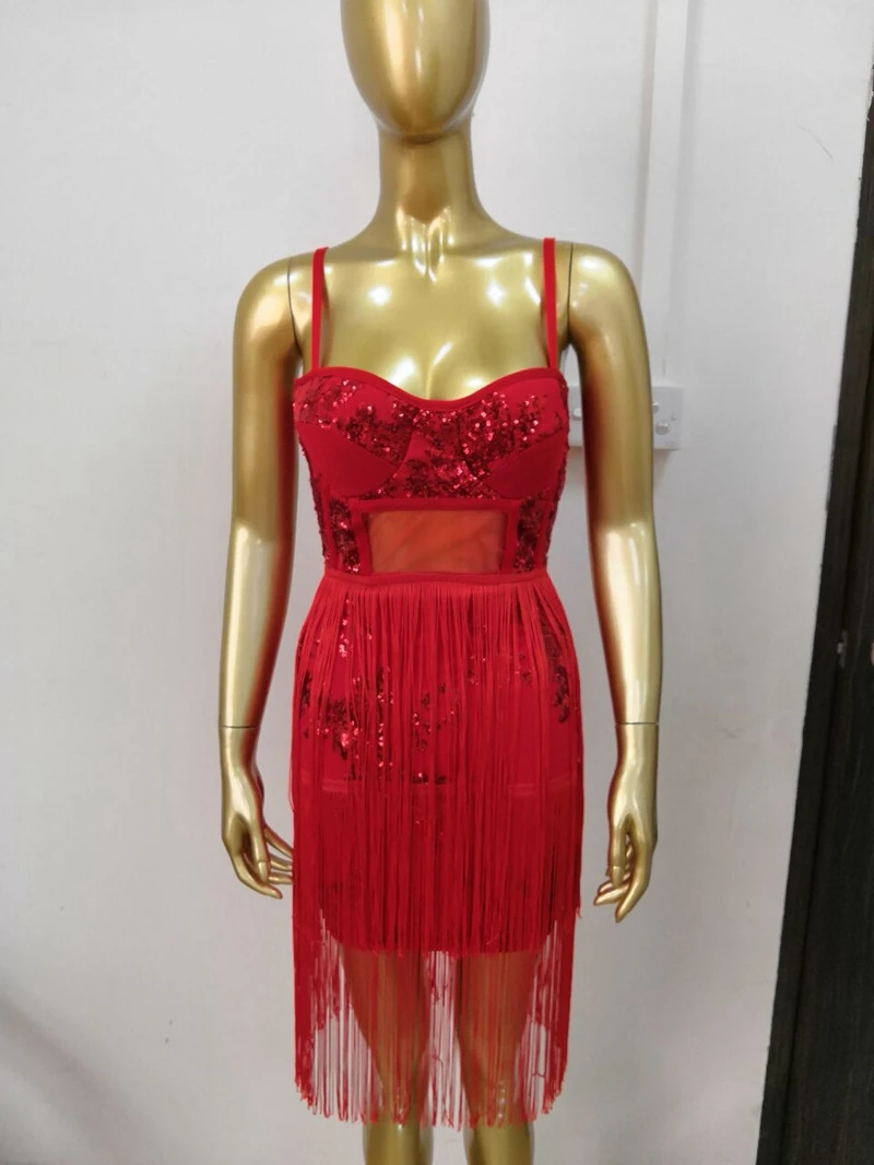 Leger Babe Сексуальные Спагетти ремень кисточкой блесток платье для женщин Vestido Лето г. повязки платья для с бахромой ночной вечерние клуб