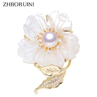 zhboruini fine jewelry natural freshwater pearl brooch shell flower brooch pins natural seashell pearl jewelry women corsage