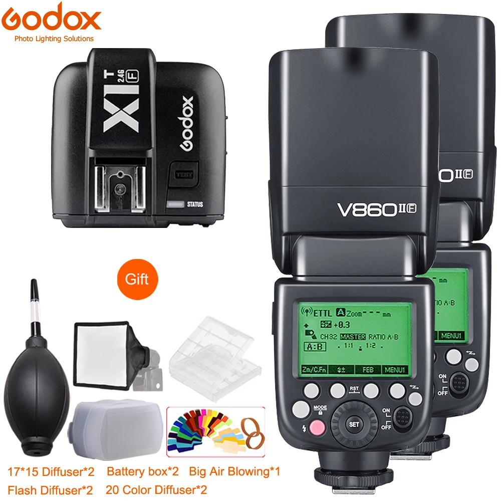 2x Godox VING V860II литиевая батарея Flash GN60 HSS 1/8000s TTL Speedlite + X1T триггер для Sony Nikon Canon Olympus