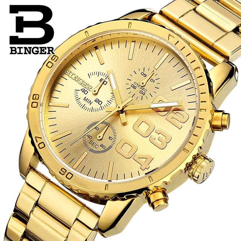 

Switzerland Brand Luxury Full Gold Watches for Men Chronograph Watch Full Steel Bracelet Wristwatch Quartz Workable 3 Eyes Reloj