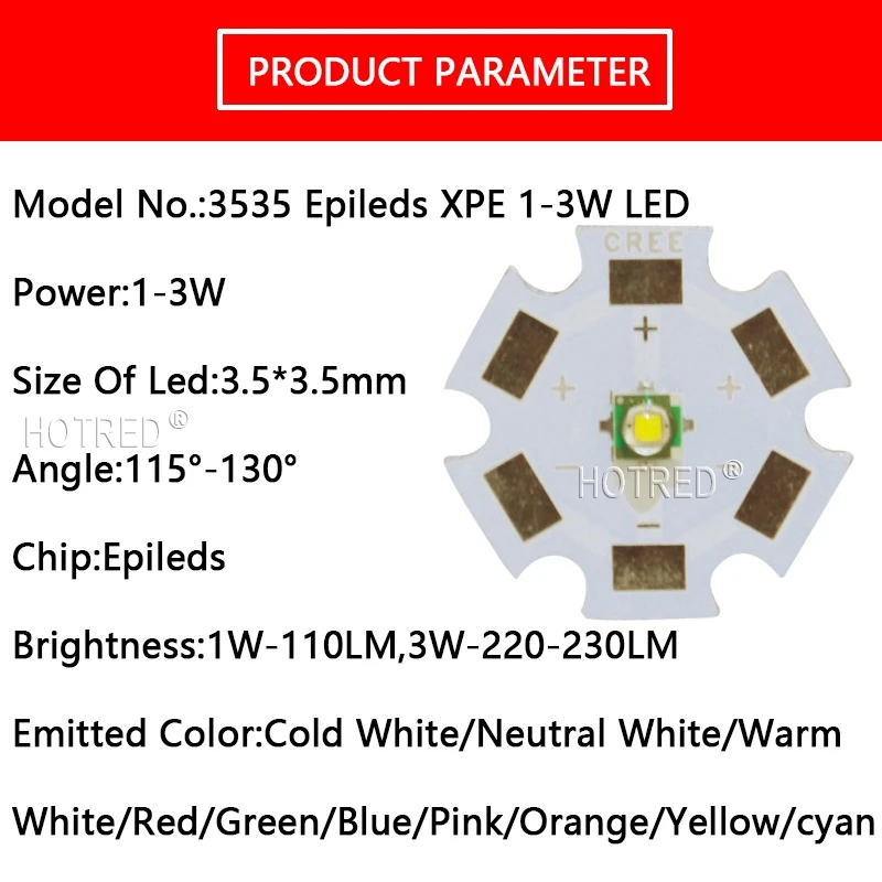 10 шт. Cree XPE XP-E R3 1-3 Вт светодиодный излучатель диод теплый белый 3000 К холодный белый 6500 к 10000 к 20000 к 30000 к для Точечный светильник-вспышка