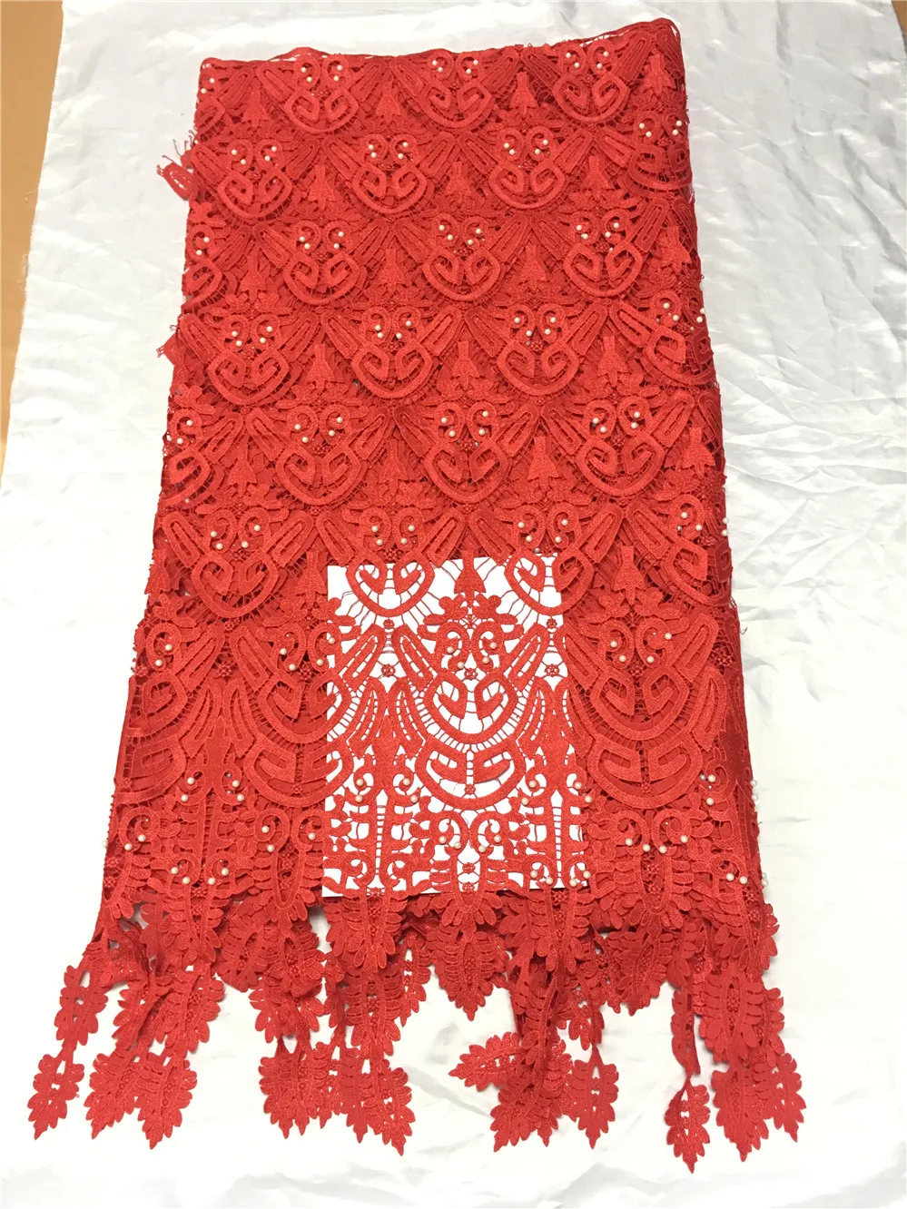 

Африканский шнур кружева высокого качества Французская ткань с камнями и бусинами красный шнур кружева ткань для нигерийской кружевной тк...