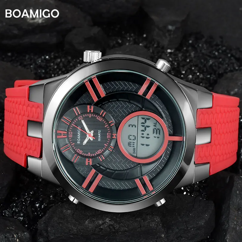 Мужские спортивные часы BOAMIGO брендовые цифровые военные кварцевые красный