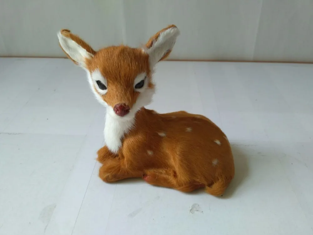 

simulation prone sika deer 12x8x13cm model,polyethylene&real furs deer handicraft Figurines prop,home decoration toy gift a1829