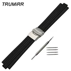 Ремешок для часов 22 мм x 12 мм 13 мм с выпуклой полосой, Силиконовый каучуковый ремешок для часов, защитный браслет из нержавеющей стали с пряжкой + инструмент