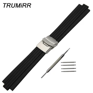 Ремешок для часов 22 мм x 12 мм 13 мм с выпуклой полосой, Силиконовый каучуковый ремешок для часов, защитный браслет из нержавеющей стали с пряжкой + инструмент