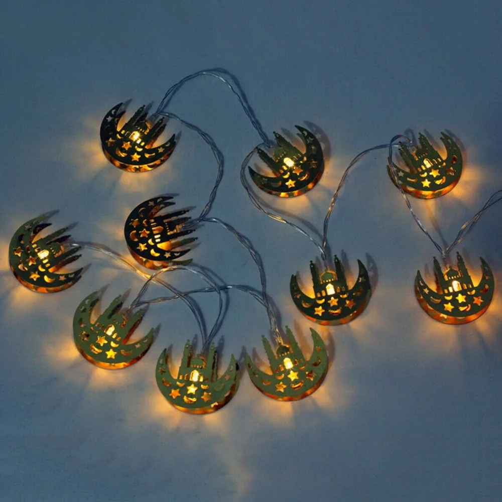 EID Ramadan Moon Party Decor Islamic 10 LED/20led 1 65 M 3m Фонарь Гирлянда Свет теплая лампа золотой дом