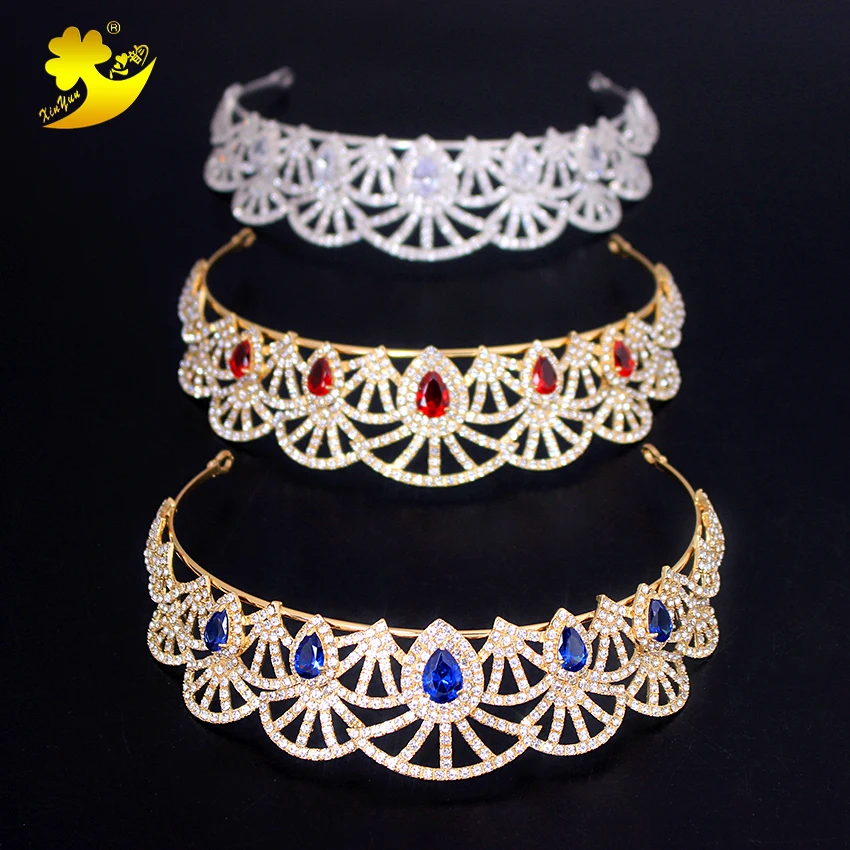 Xinyun Fashion Jewelry Blue Tiara Rhinestones Hair Accessories Wedding Miss World Crown Stone Tiaras Zircon Jewellery | Украшения и