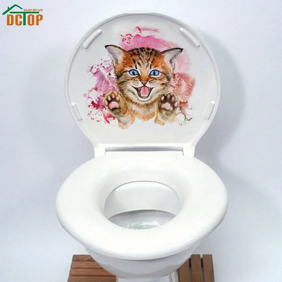 Happy Smile Little Cat Art рисунок Водонепроницаемая Наклейка на стену наклейка для туалета