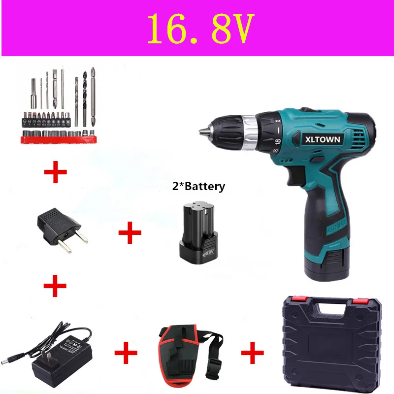 16.8V C XLTOWN 16,8/21 в электрическая отвертка с 2 батареями Домашняя Беспроводная электрическая отвертка ручная дрель литиевая батарея электроинструменты - Цвет: 16.8V C