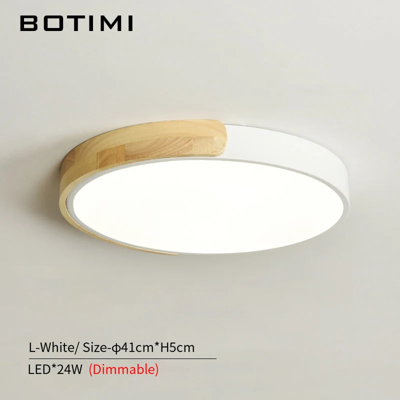 L-White-Dimmable BOTIMI, современный светодиодный потолочный светильник 220 В с металлическим абажуром для спальни, круглые деревянные потолочные Акриловые светильники - Цвет корпуса: L-White-Dimmable