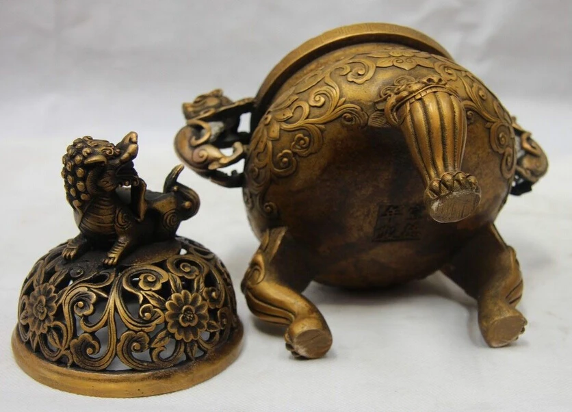 China Buddhism Bronze Copper Home Decoration Foo Dog Lion Incense Burner Censer |