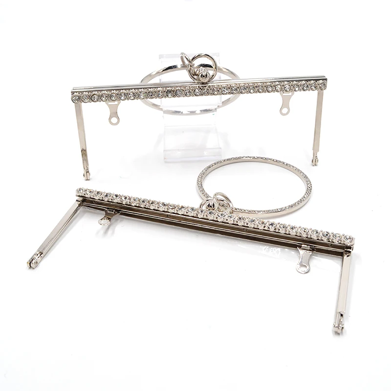 BDTHOOO 5pcs/lot 20cm Metal Purse Frame Handle Clasp With Screw Holes Diamond Bracelet Kiss Clasp Lock Silver Tone Bag Hardware