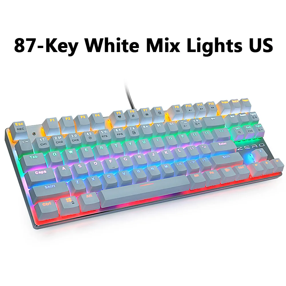 Игровая механическая клавиатура 87/104 ключи Русский/Английский USB Проводная светодиодный подсветкой игровые клавиатуры синий/красный переключатель для компьютерных игр - Цвет: 87White MIX light US
