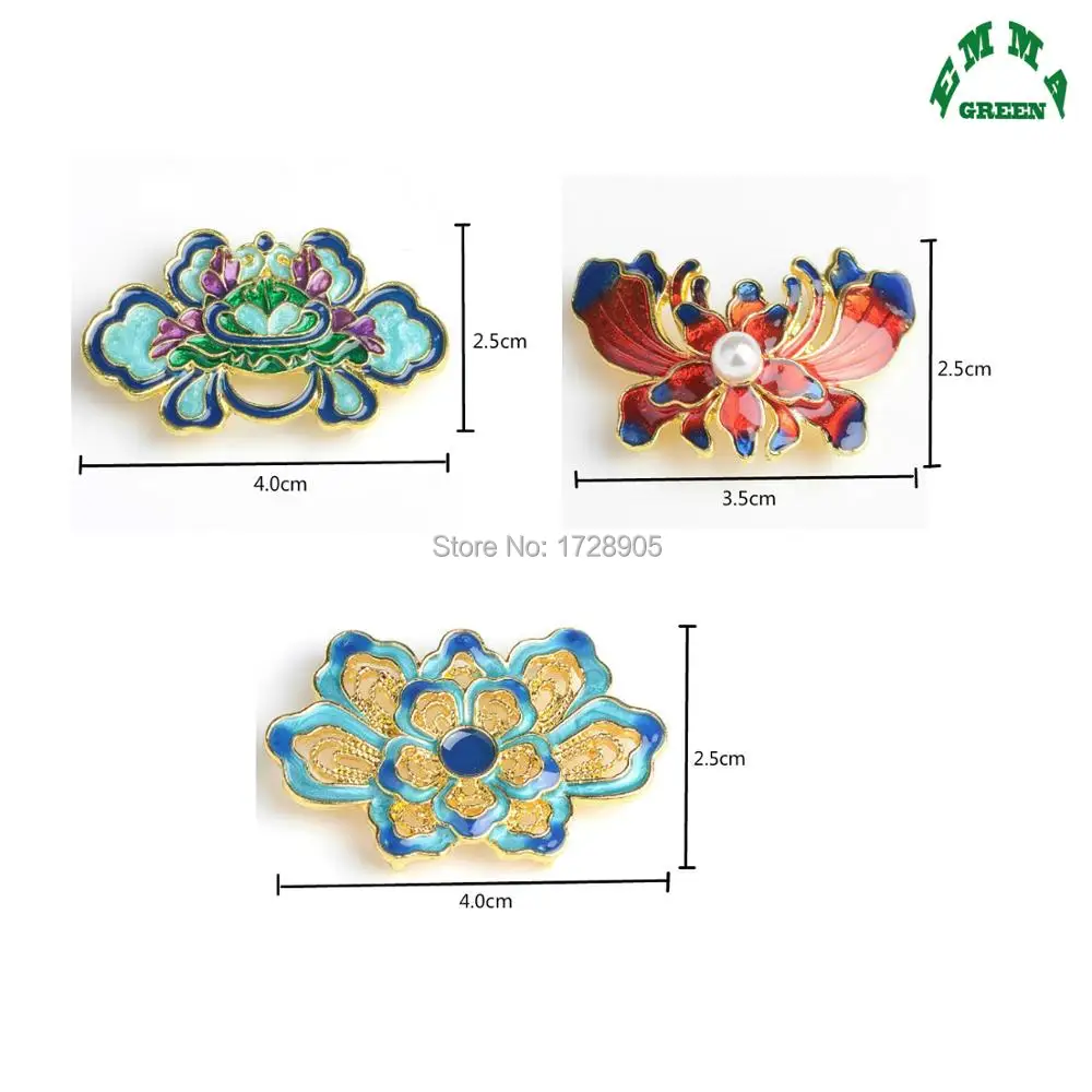 Lotus flower Classical Enameled Jewelry Embellishment Buttons 5pcs 25x40mm Gold color Luxury Bouquet Charms with Back holes