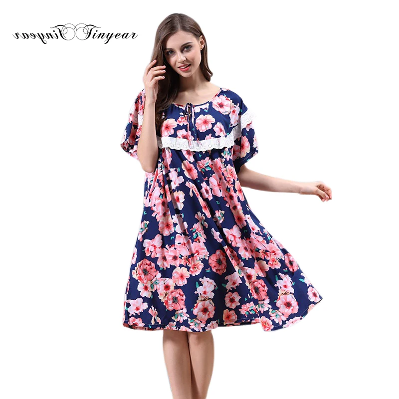 Tinyear 2017 Brand Large Cotton Summer Nightgowns Mothers Gift Nightdress Bust 144 cm 5XL 6XL Dressing Gown Woman LL5656 | Женская