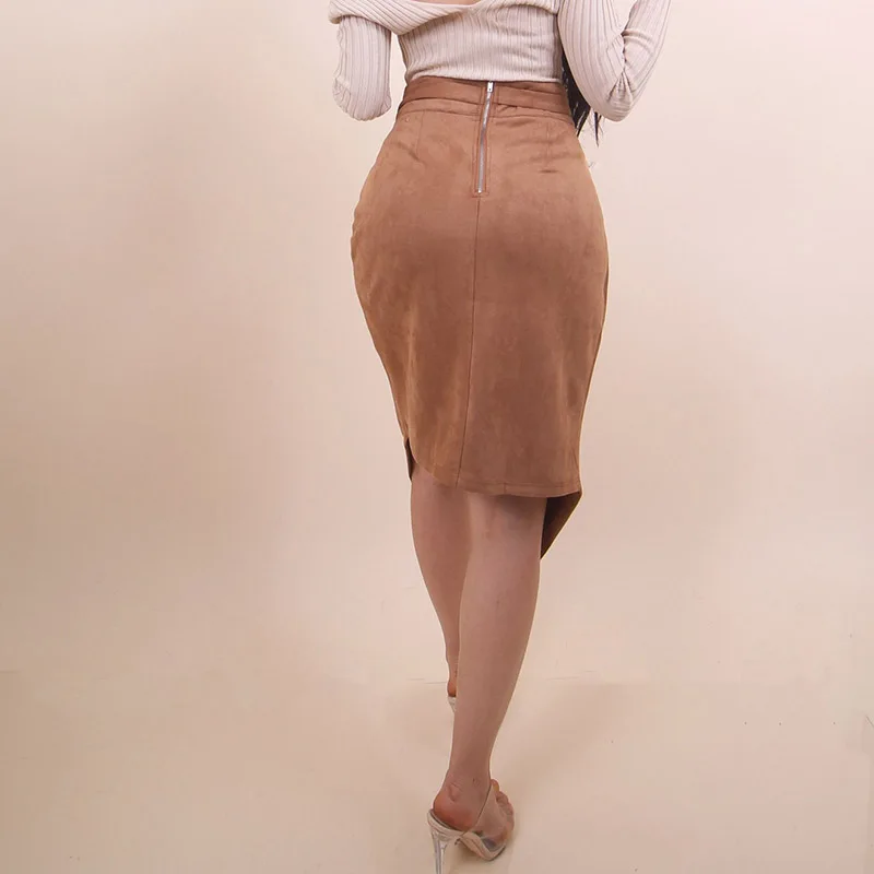 Юбка из замши Для женщин Винтаж асимметричный разрез юбка элегантный пояса
