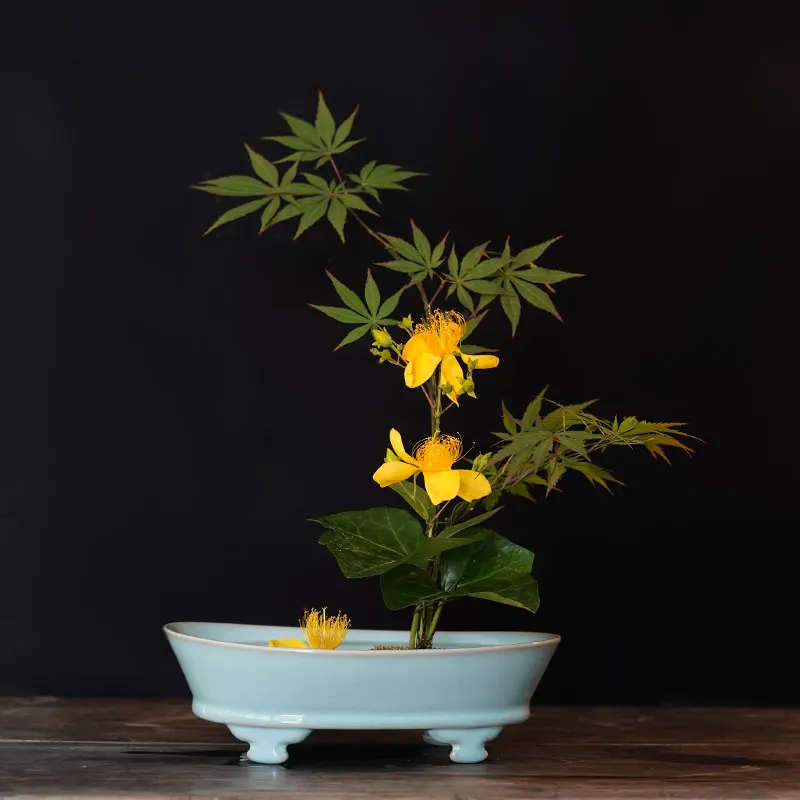 

Chinese Traditional Zen Ikebana Ru Kiln Celadon Flower Pot Tabletop Vase Hydroponics Bonsai Ceramic Planters Candy Fruit Plate