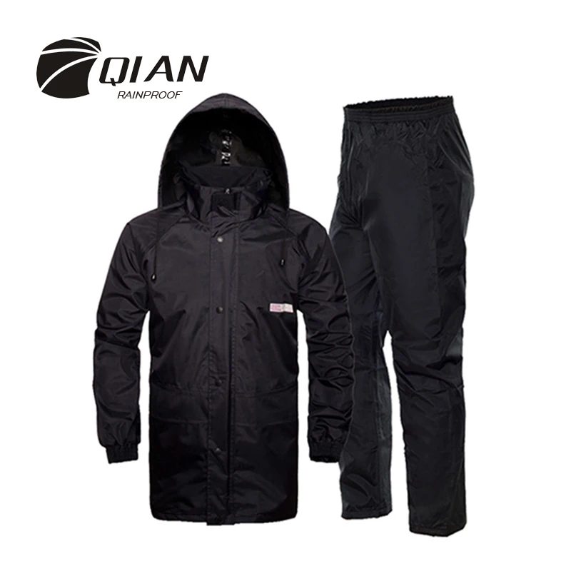 QIAN RAINPROOF Professional Outdoor Raincoat Hidden Rainhat Thicker Mesh Lining Safety Reflective Tape Design Super Rainsuit