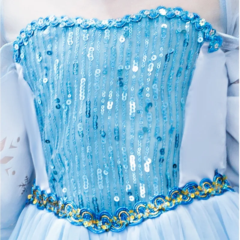 

Girls Kids Dress Princess Party Costume With Braid Wand Cosplay Snow Queen Fantasy Baby Girls Dresses + Cape Vestid