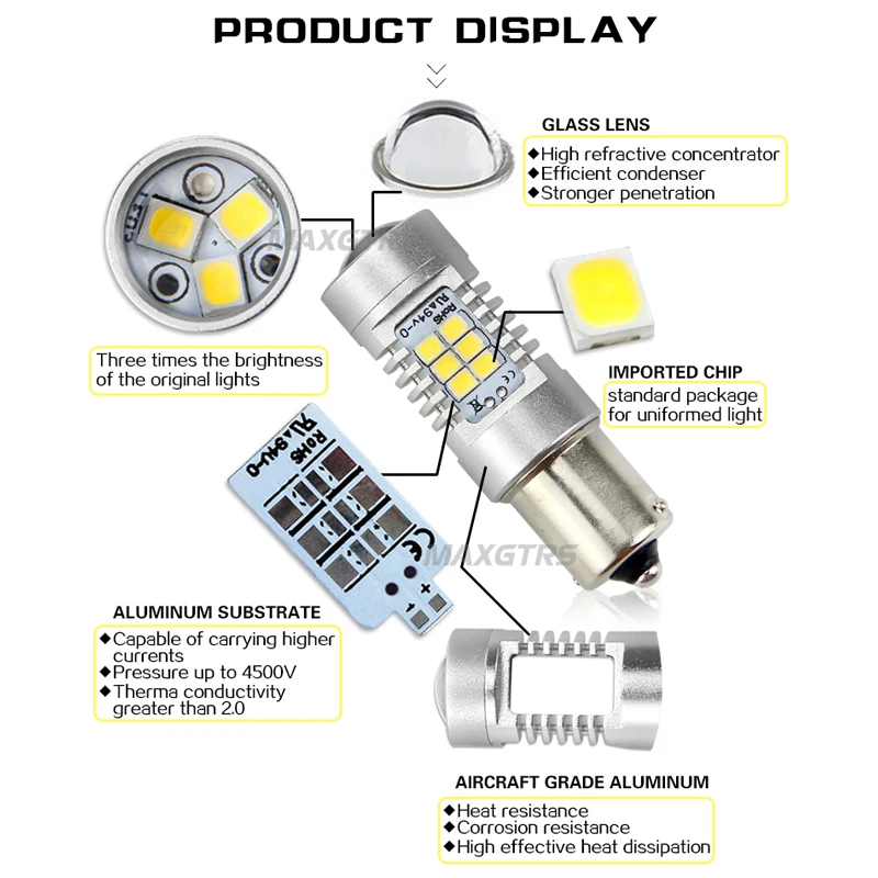 2 шт. автомобисветодиодный светодиодные лампы MAXGTRS S25 1156 BA15S P21W 21 SMD 2835|car amber lights|car
