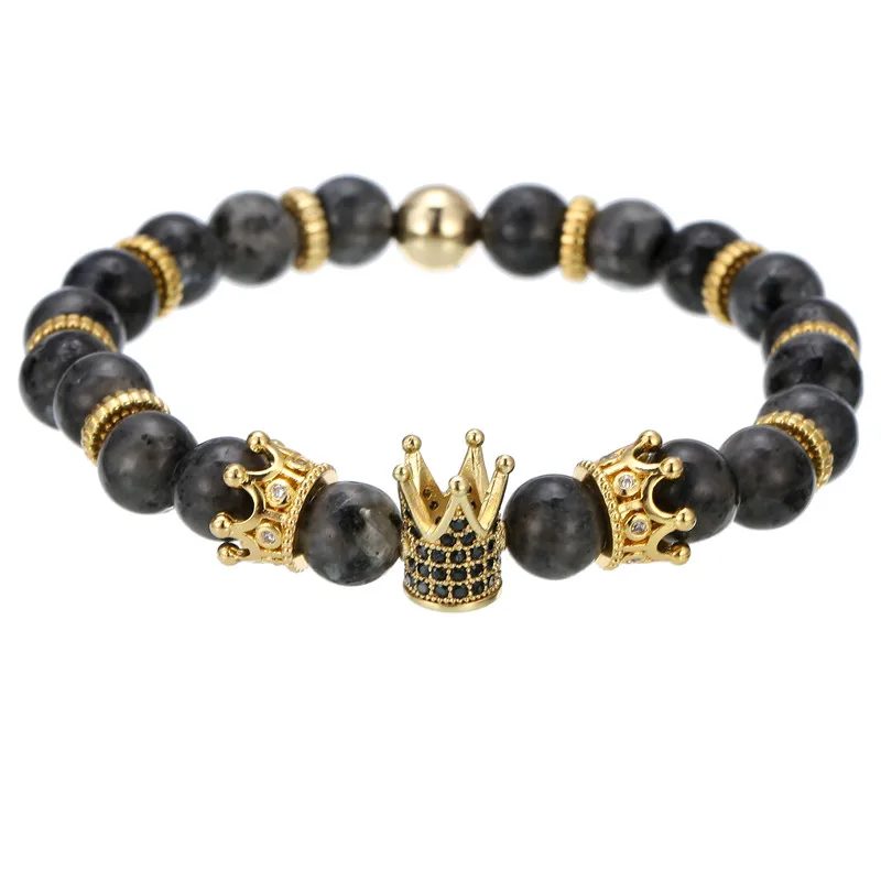 

Natural Stone Couple CZ Gold Crown Charm Beads Bracelets For Women Men Jewelry Pulseira Masculina Feminina Erkek Bileklik Hombre