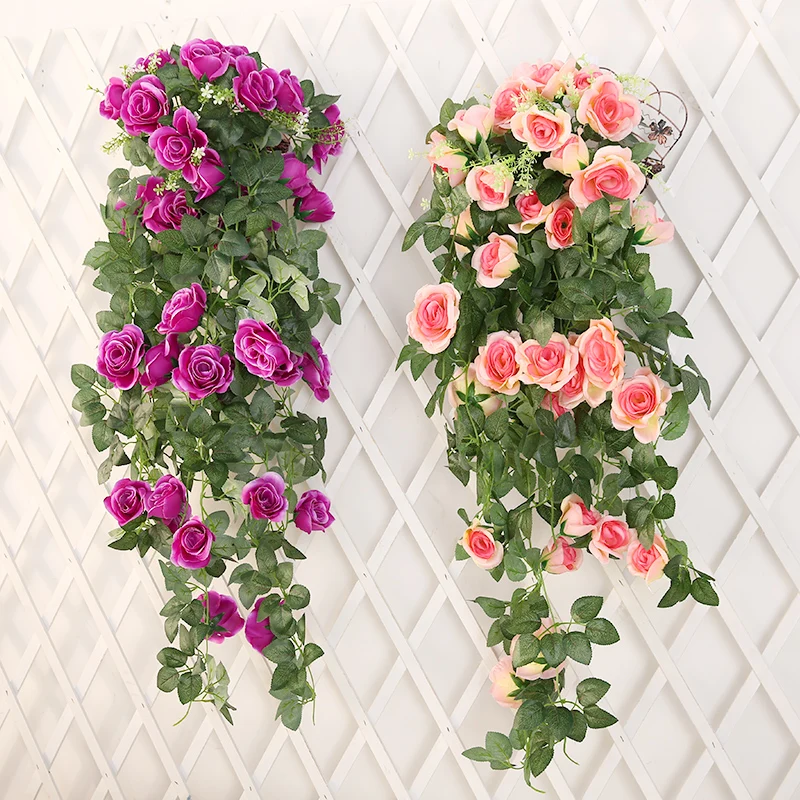 

90cm Fake Silk Roses Artificial Flowers Ivy Vine With Green Leaves Wedding Decoration Home Wall Hanging Garland Decor