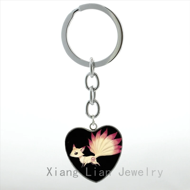 Супер милый мультфильм аниме девять хвостов лиса сердце кулон брелок кольцо